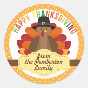 Gepersonaliseerde Happy Thanksgiving Cute Turkey Ronde Sticker