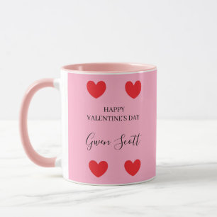 Gepersonaliseerde Happy Valentijns's rood hart roz Mok