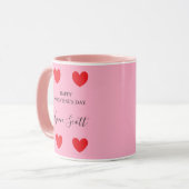Gepersonaliseerde Happy Valentijns's rood hart roz Mok (Voorkant links)