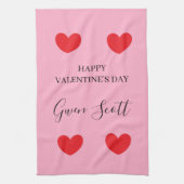Gepersonaliseerde Happy Valentijns's rood hart roz Theedoek (Verticaal)