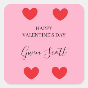 Gepersonaliseerde Happy Valentijns's rood hart roz Vierkante Sticker