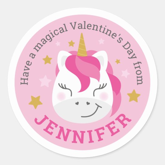 Gepersonaliseerde Happy Valentine's Day Eenhoorn S Ronde Sticker (Voorkant)
