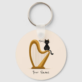 Gepersonaliseerde Harp en Kat Sleutelhanger