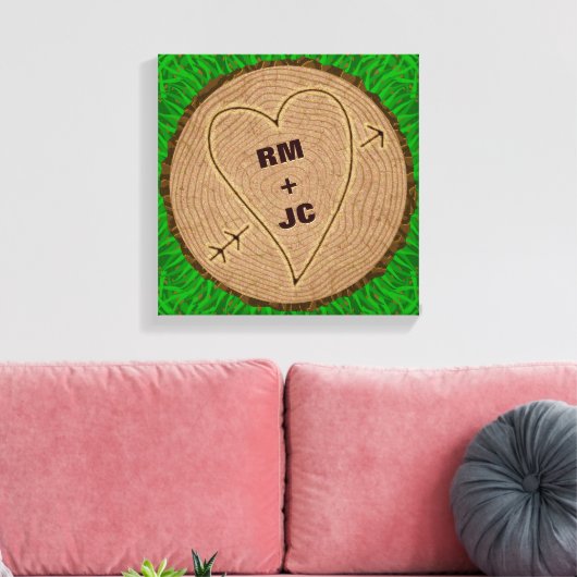 Gepersonaliseerde harsbeende Initialen Houtbomen Canvas Afdruk (Insitu (Woonkamer))