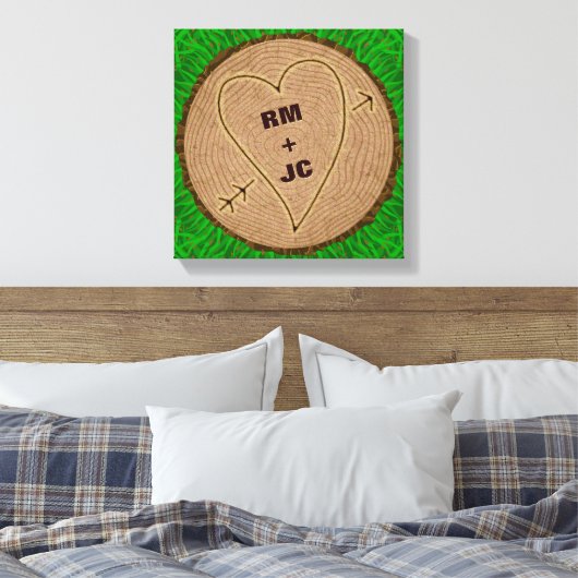 Gepersonaliseerde harsbeende Initialen Houtbomen Canvas Afdruk (Insitu (Slaapkamer))