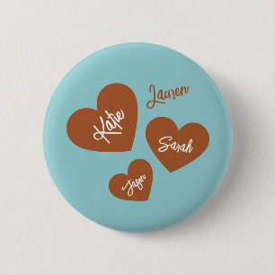Gepersonaliseerde harten met namen van kinderen Bl Ronde Button 5,7 Cm