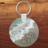 Gepersonaliseerde harten van het Monogram Zand op  Sleutelhanger (Voorkant)