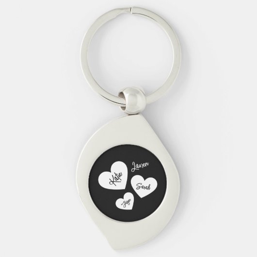 Gepersonaliseerde Harten Zwart & Wit Moeders Sleutelhanger (Voorkant)