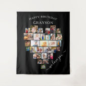 Gepersonaliseerde hartfoto Collage Happy Birthday Wandkleed (Voorkant)