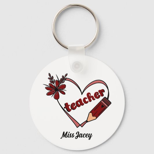 Gepersonaliseerde hartleraar Valentijnsdag Sleutelhanger (Voorkant)