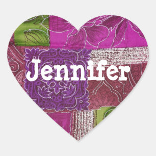 Gepersonaliseerde hartvormige Paarse Quilt Sticker