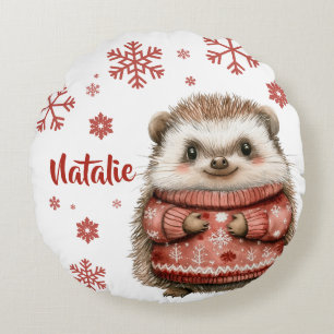 Gepersonaliseerde Hedgehog Christmas Snowflake Rond Kussen
