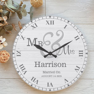 Gepersonaliseerde heer & mevrouw Grey Witte Retro  Grote Klok