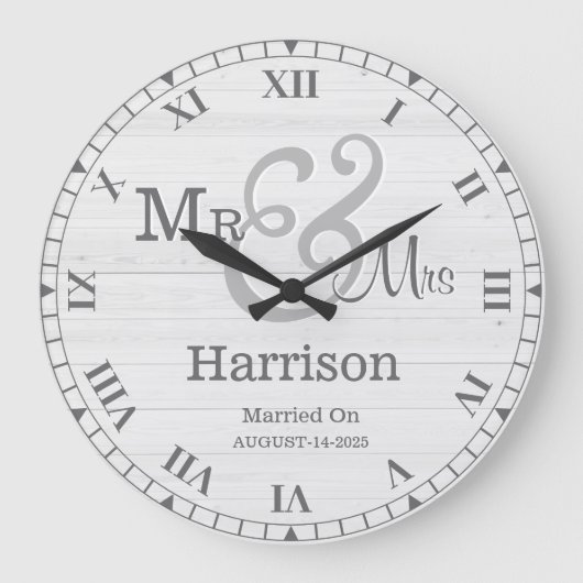 Gepersonaliseerde heer & mevrouw Grey Witte Retro Grote Klok (Voorkant)