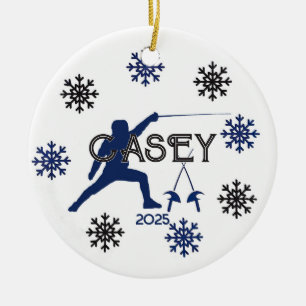 Gepersonaliseerde hekwerk silhouet en sneeuwvlok keramisch ornament