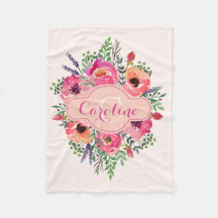 Gepersonaliseerde Heldere Bloemen - Roze & perzik Fleece Deken