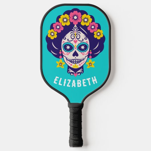 Gepersonaliseerde Heldere Bloemen Suiker Schedel M Pickleball Paddle (Voorkant)