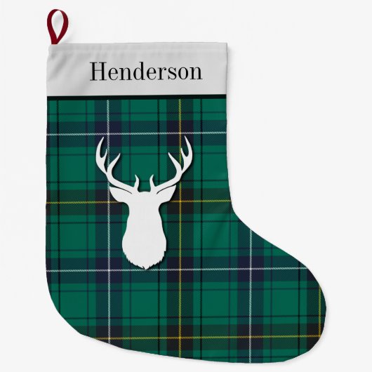 Gepersonaliseerde Henderson Tartan Green Check Pse Grote Kerstsok (Voorkant)
