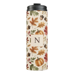 Gepersonaliseerde Herfst aardse Oranje Waterverf b Thermosbeker