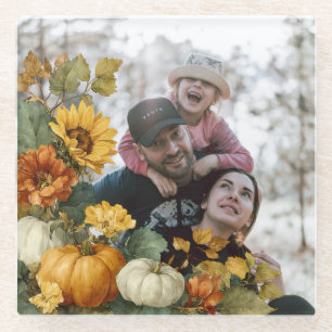 Gepersonaliseerde Herfst Pompoen Photo Design Glazen Onderzetter