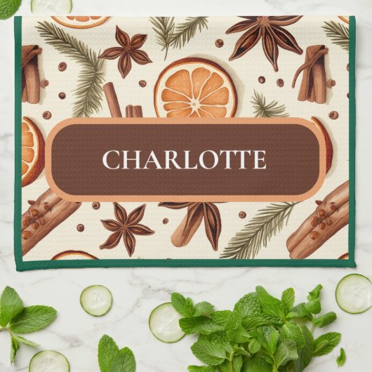 Gepersonaliseerde Herfst Spice Naam Keuken Handdoe Theedoek (Gevouwen)