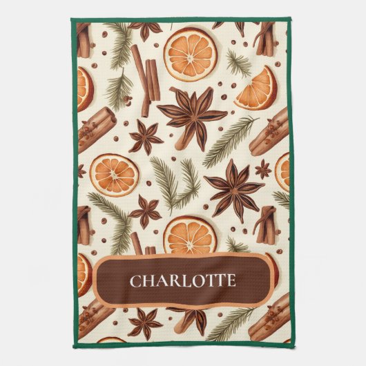 Gepersonaliseerde Herfst Spice Naam Keuken Handdoe Theedoek (Verticaal)