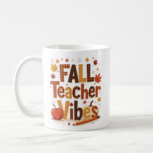 Gepersonaliseerde Herfst Teacher Vibes Koffiemok (Links)