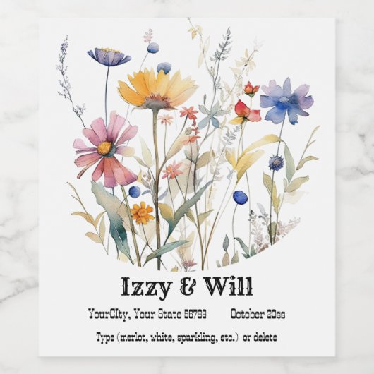 Gepersonaliseerde herfst Wildflower Wijn Etiket (Enkel label)