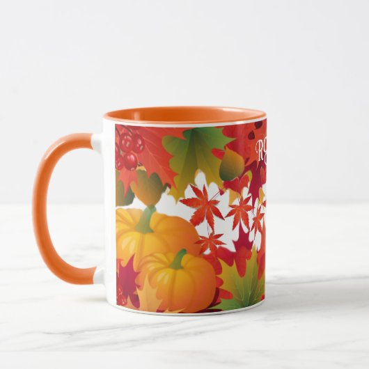 Gepersonaliseerde herfstbladeren en pompoenen mok (Links)