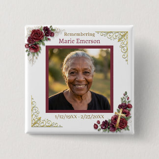 Gepersonaliseerde herinnering Herdenking | Foto Vierkante Button 5,1 Cm