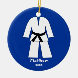 Gepersonaliseerde het Blauw van het Zwarte band Keramisch Ornament