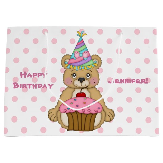 Gepersonaliseerde het Roze van Cupcake van de Large Cadeautasje (Voorkant)