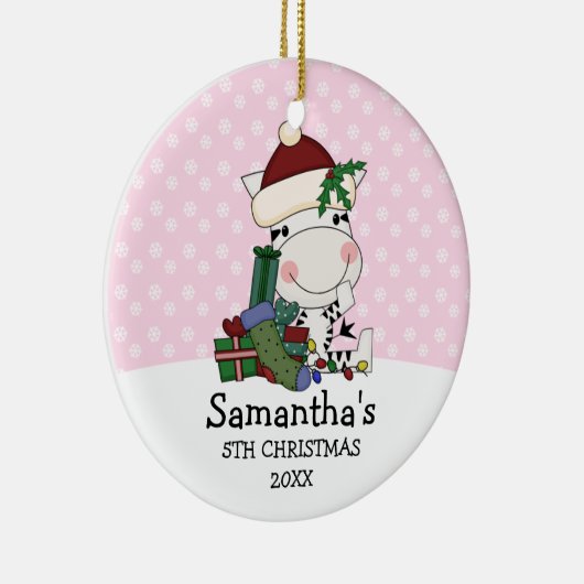 Gepersonaliseerde het Zebra van de Kerstman van Keramisch Ornament (Rechts)