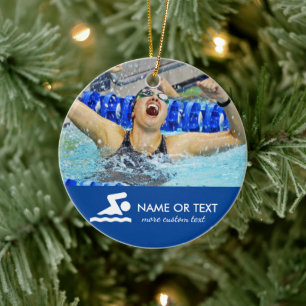 Gepersonaliseerde het Zwemmen Kerstmis van de Foto Keramisch Ornament