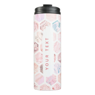 Gepersonaliseerde Hexagon Roos Marble Flask Thermosbeker