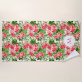 Gepersonaliseerde Hibiscus Bloem Monogram Strandla Strandlaken (Voorkant)