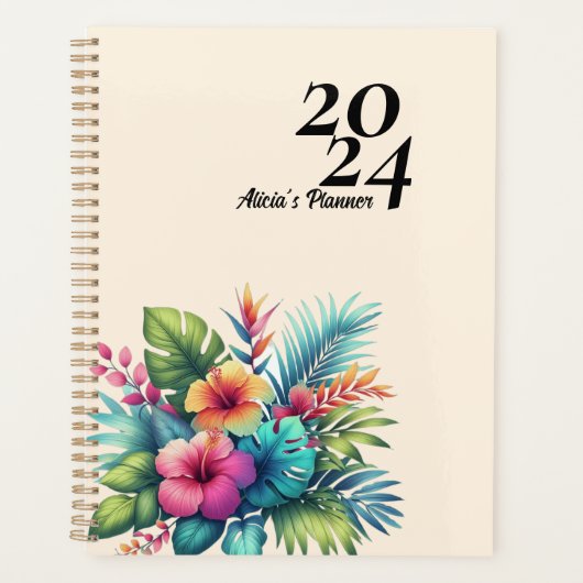 Gepersonaliseerde Hibiscus Bloem Tropisch Planner (Voorkant)