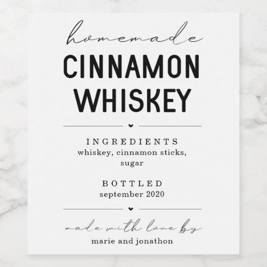 Gepersonaliseerde Homemade Cinnamon Whiskey Bottle Wijn Etiket (Enkel label)