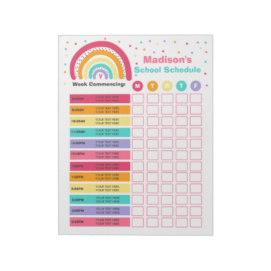 Gepersonaliseerde Homeschool Schedule Rainbow Scho Notitieblok (Gedraaid)
