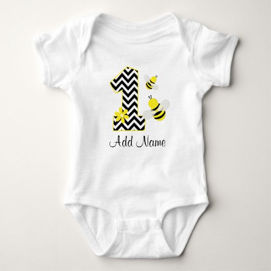 Gepersonaliseerde hommel bij 1e verjaardag Chevron Romper (Voorkant)