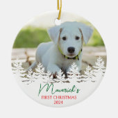 Gepersonaliseerde hond eerste kerst keramisch ornament (Voorkant)