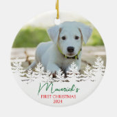 Gepersonaliseerde hond eerste kerst keramisch ornament (Achterkant)