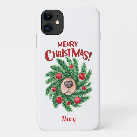 Gepersonaliseerde hond neus Vrolijk kerstkrans Case-Mate iPhone Case (Achterkant)