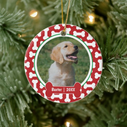 Gepersonaliseerde hond van rode en groene prints keramisch ornament (Boom)