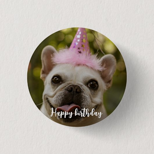 Gepersonaliseerde hond verjaardag ronde button 3,2 cm (Voorkant)
