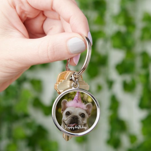 Gepersonaliseerde hond verjaardag sleutelhanger (Hand)
