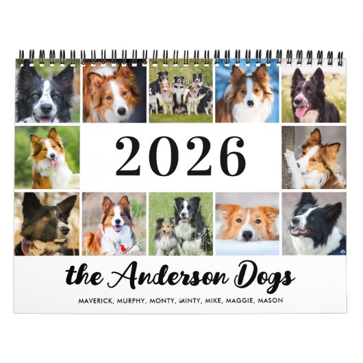 Gepersonaliseerde honden Fotocollage Modern 2026 Kalender (Hoes)