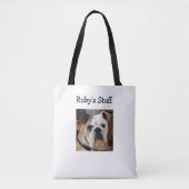Gepersonaliseerde hondenfoto en naam Canvas tas (Voorkant)