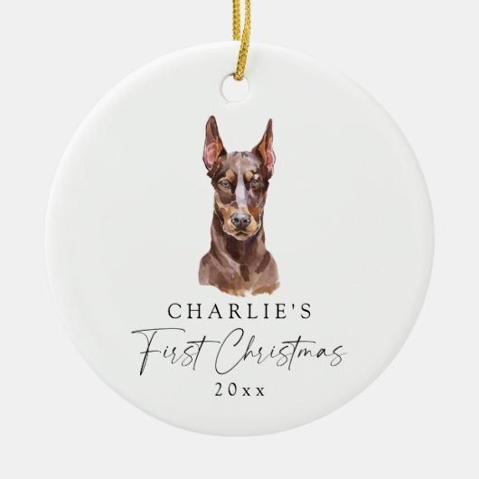 Gepersonaliseerde hondennaam Doberman Mijn eerste Keramisch Ornament (Voorkant)