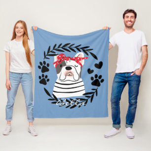 Gepersonaliseerde hondennaam Vrouw Bulldog Fleece Deken